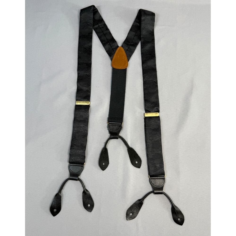 COS Germany Mens Black Y Braces Suspenders Leather Button Minimalist Old Money